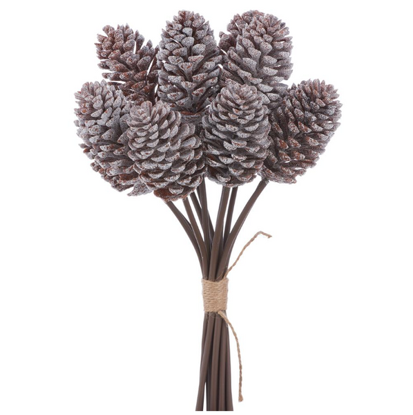 Snowed Brown Pinecone Spray - 14"