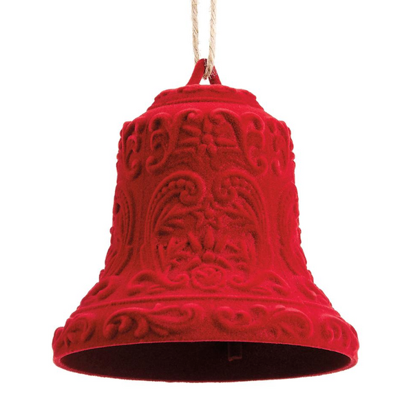 Red Flocked Bell Ornaments