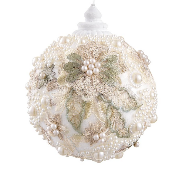 Floral Embroidered Ball Ornament