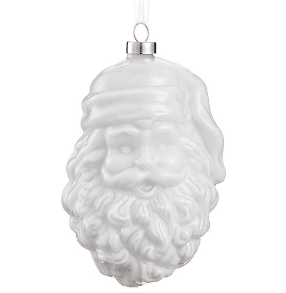 White Glass Santa Head Ornament