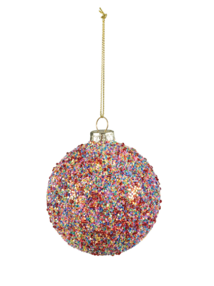 Glass Beaded Ball Ornament with Glitter