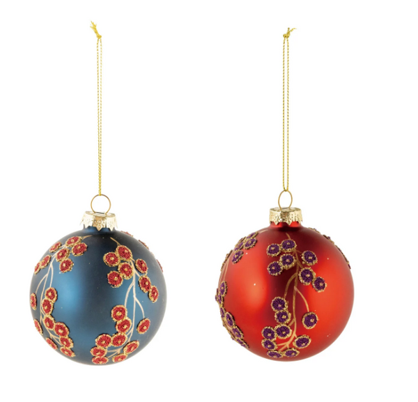 Glass Ball Ornament with Botanicals & Beads