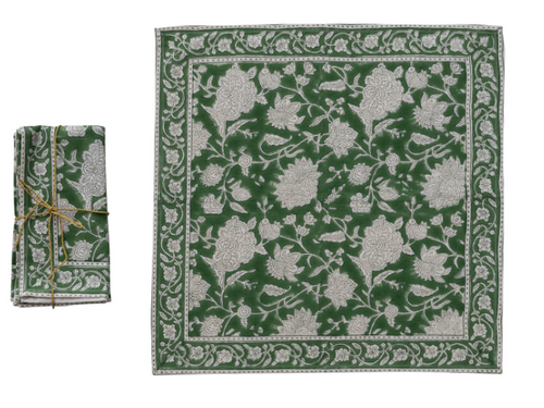 Cotton Block Print Napkins with Floral Pattern
