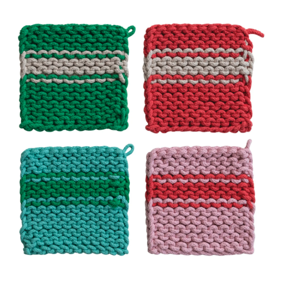 Cotton Crocheted Pot Holder with Stripe