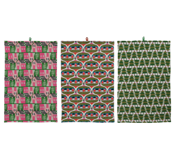 Holiday Print Waffle Dishtowels