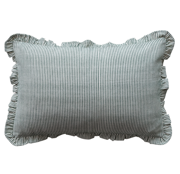 Green Striped Ruffle Pillow