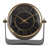 Antique Brass & Matte Black Round Clock