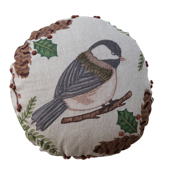 Botanical Bird Round Pillow