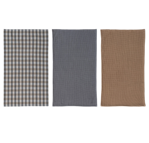 Tan & Gray Waffle Tea Towels - Set of 3