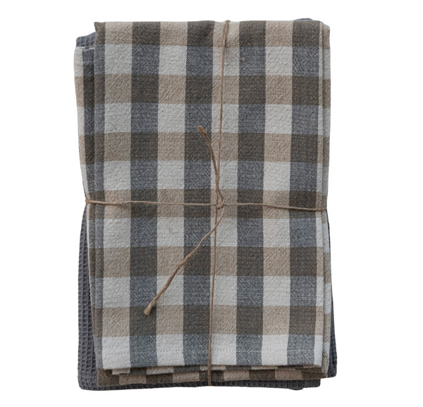 Tan & Gray Waffle Tea Towels - Set of 3
