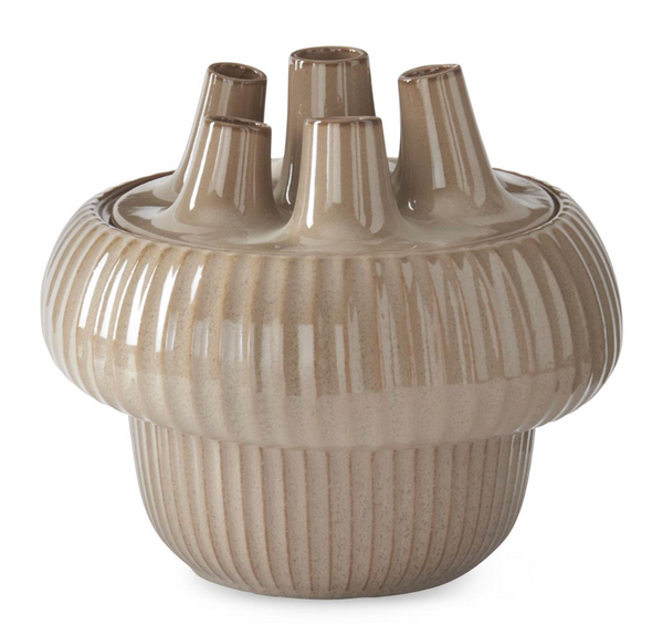 Tan Ceramic Flower Frog Vase