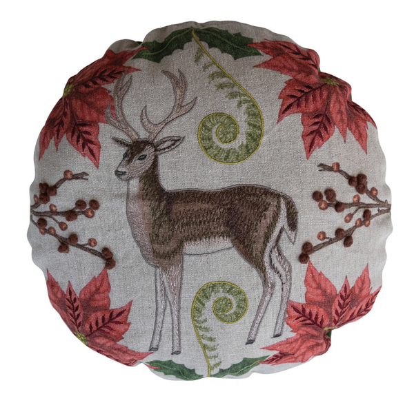 Botanical Deer Round Pillow