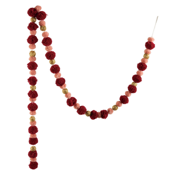 Burgundy & Pink Pom Pom Garland