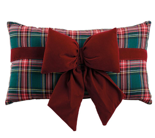 Velvet Bow Plaid Lumbar Pillow