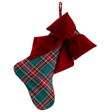 Green & Red Plaid Stocking w/Velvet Bow