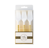 White & Gold Cocktail Fork Set by Sophistiplate