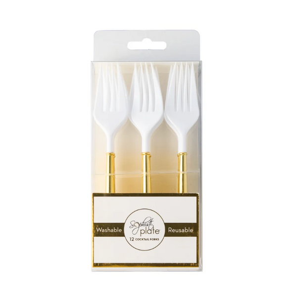 White & Gold Cocktail Fork Set by Sophistiplate