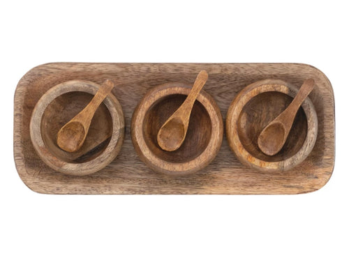 Mango Wood Tray w/Bowls & Spoons