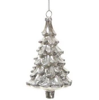 Silver Glittered Glass Tree Ornament