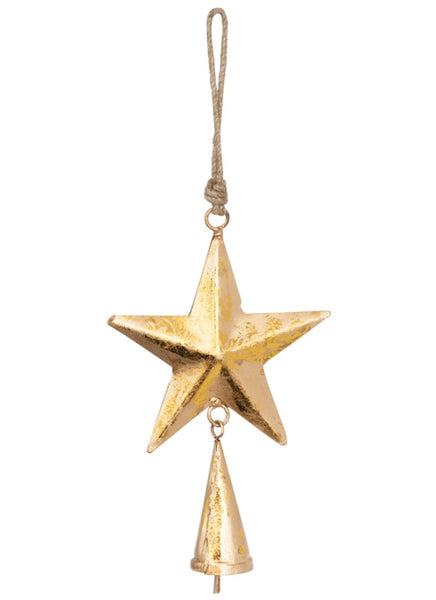 Gold Metal Star w/Bell Ornament