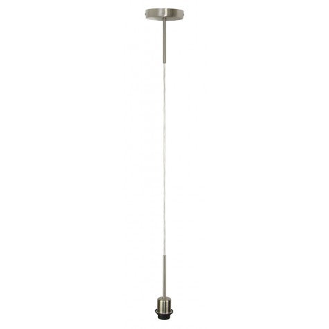 PENDEL NICKEL SATIN W/TRANSPARENT WIRE & BEIGE DRUM SHADE