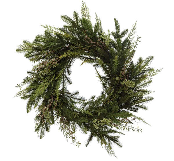 Faux Mixed Evergreen Wreath - 30"