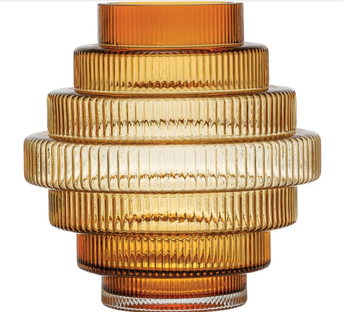 Yellow Glass Fluted Tiered Vase