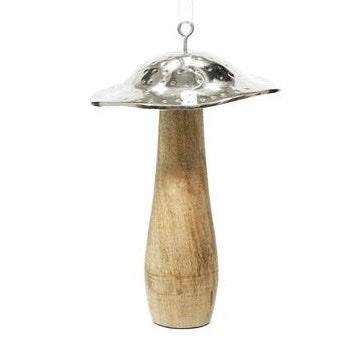 Silver & Wood Mushroom Ornaments