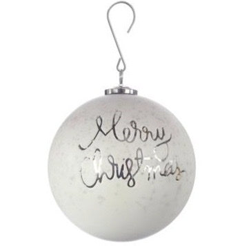 White Merry Christmas Glass Ball Ornament