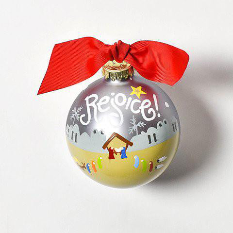 Rejoice Nativity Glass Ornament