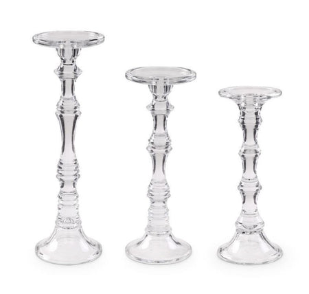 Clear Glass Pillar Candle Holder Trio