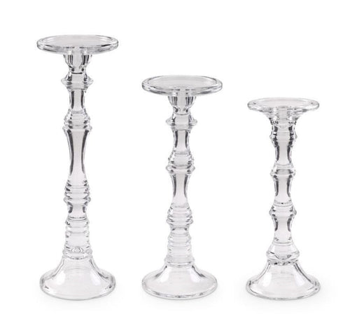 Slender Clear Glass Pillar Candle Holder Trio