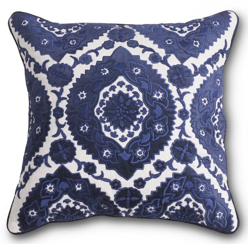 Navy Blue Embroidered Pillow