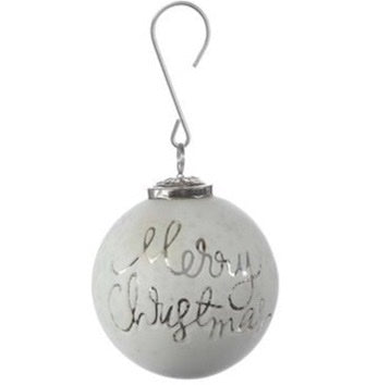 White Merry Christmas Glass Ball Ornament