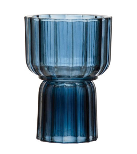 Blue Glass Fluted Candle Holder