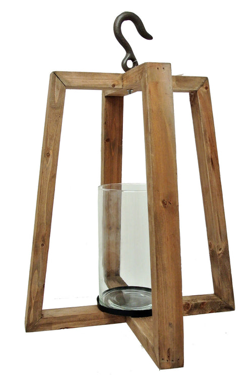 Wood Lantern with Metal Hook