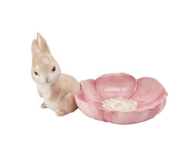 Bunny Couple with Pink Petal Bowl