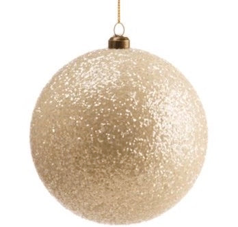 Cream Glittered Plastic Ball Ornament