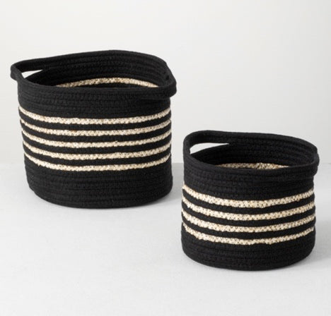 Black Striped Woven Baskets