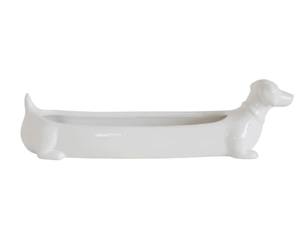 White Dachshund Ceramic Cracker Tray