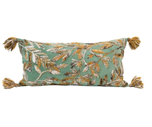 Boho Leaves Embroidered Pillow