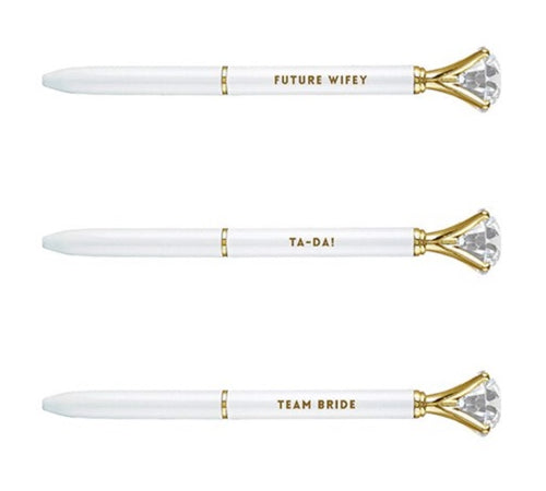 White Shimmer Wedding Gem Pens