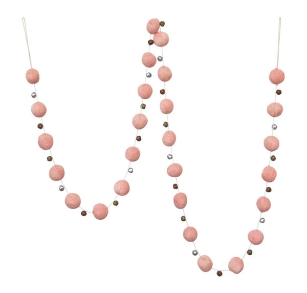 Pink Wool Poms & Bells Garland