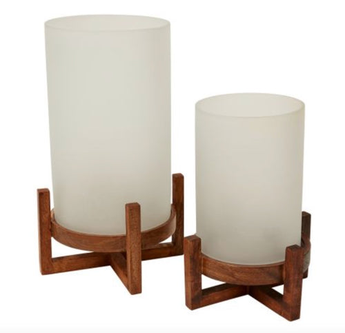 Frosted Candle Holder on Wooden Stand
