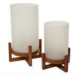 Frosted Candle Holder on Wooden Stand