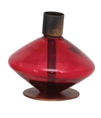Blown Red Glass Taper Holders