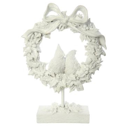 Glittered Bird Holly Wreath on Stand