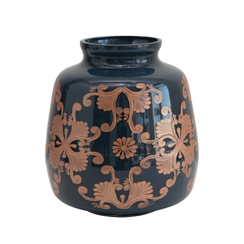 Copper & Blue Glass Vase