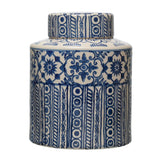 Cream & Blue Patterned Lidded Jar
