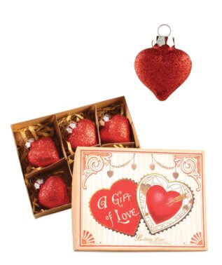 Red Glass Heart Ornament Set